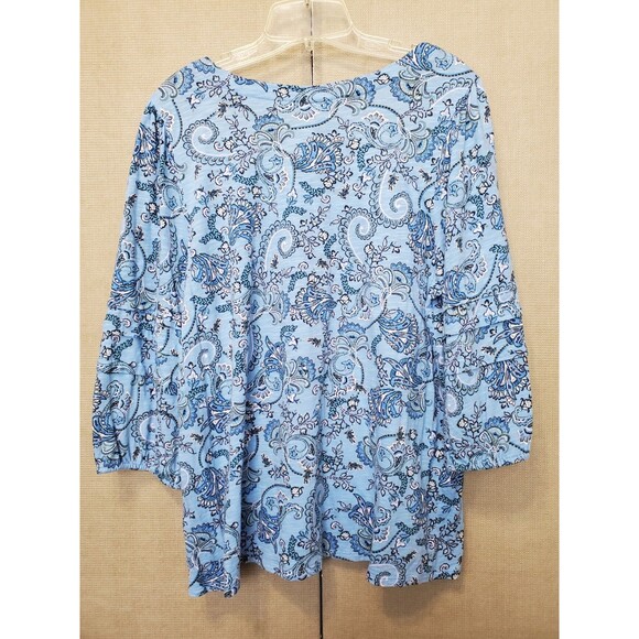 J Jill Cotton/Tencel Blue Paisley 3/4 Sleeve Scoop Neck Knit Blouse Size XL - Picture 4 of 6